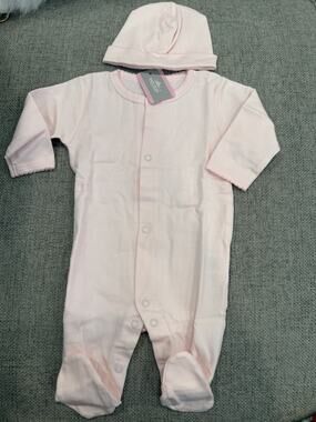 Baby Bliss Light Pink Pima Cotton Footie Hat Set Sz Newborn Layette NWT